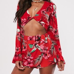 Missguided red tropical skort